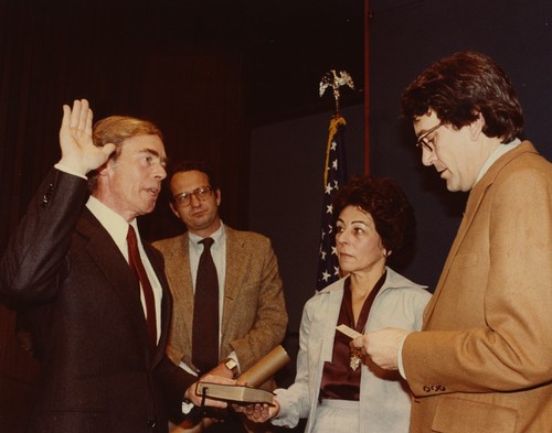 Edward A. Frieman being sworn in as the Director of Energy Research for the U.S. Department of Energy