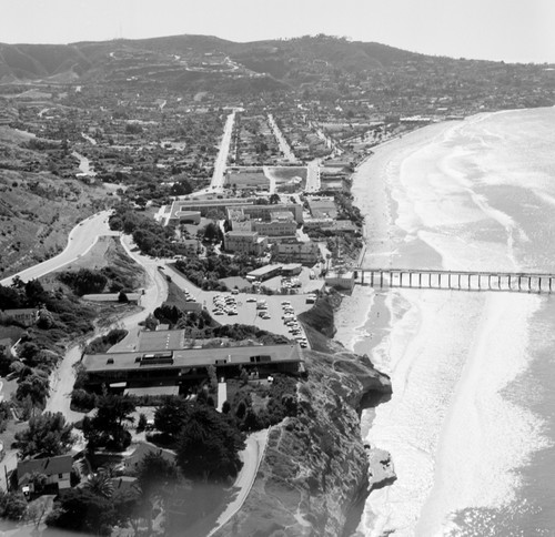 Aerial view of Scripps Institution of Oceanography, La Jolla, and Mt. Soledad (looking south)