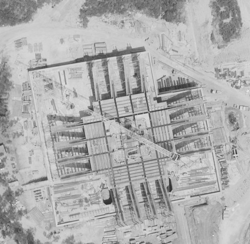 Aerial view of construction of Geisel Library, UC San Diego