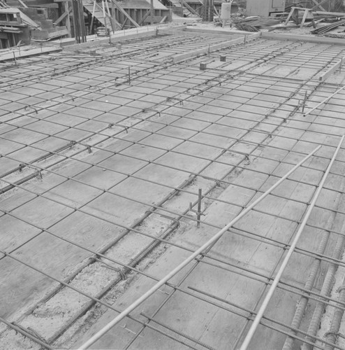 Rebar and concrete detail, construction of Geisel Library, UC San Diego