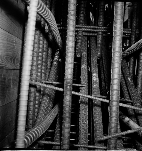 Rebar detail, construction of Geisel Library, UC San Diego