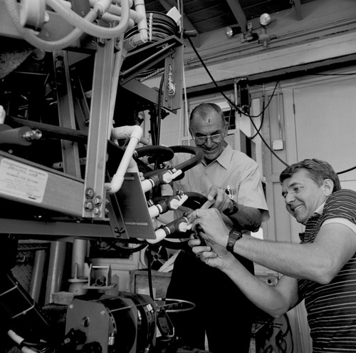 Victor C. Anderson and Alfred H. Uhlman in laboratory