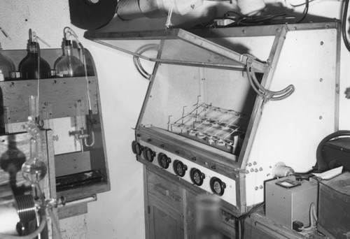 Norris Rakestraw's chemistry lab, fume hood, aboard R/V Spencer F. Baird, Transpac Expedition