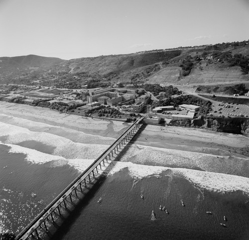 Aerial view of Scripps Institution of Oceanography campus and pier