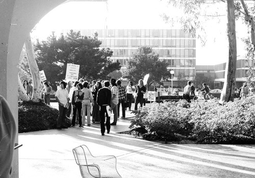 Student protest during the inauguration of UC San Diego Chancellor William D. McElroy