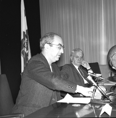 James Arnold and Harold Clayton Urey, moon rock research press conference, UC San Diego