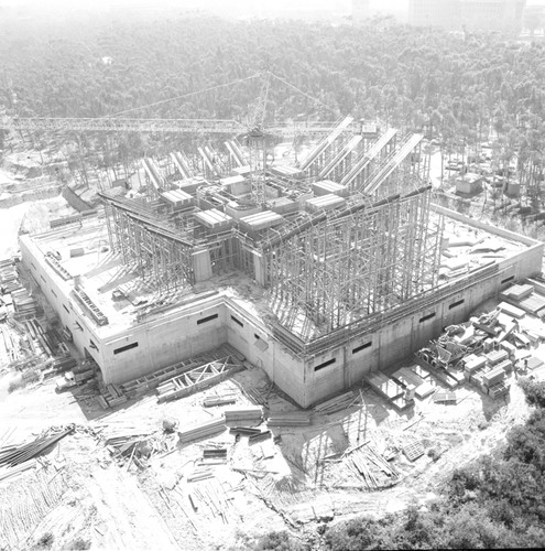 Aerial view of the construction of Geisel Library, UC San Diego