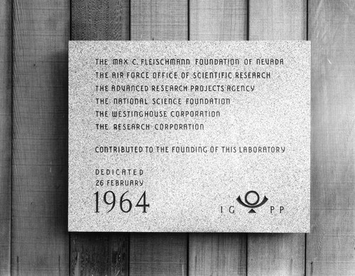 Dedication plaque for the Institute of Geophysics and Planetary Physics (IGPP), Scripps Institution of Oceanography