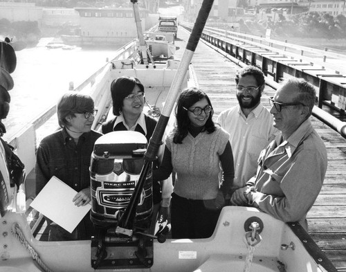 Gary Hobson Dobbs III, Thomas W. Okita, Yolanda Montejano, Brock Bernstein, and William A. Nierenberg (left to right) on the Scripps Pier