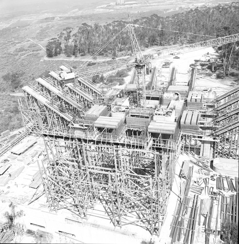 Aerial view of the construction of Geisel Library, UC San Diego