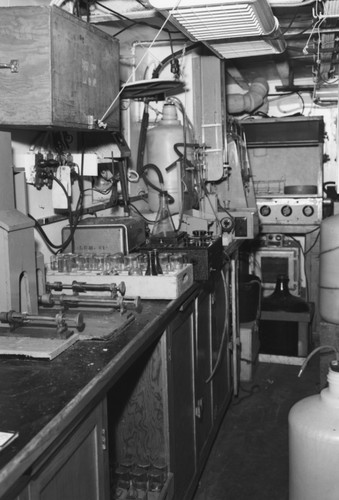 Norris Watson Rakestraw's laboratory onboard the R/V Spencer F. Baird during Transpac Expedition