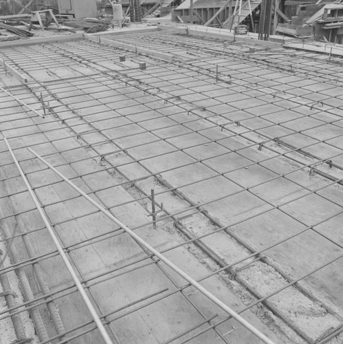 Rebar and concrete detail, construction of Geisel Library, UC San Diego