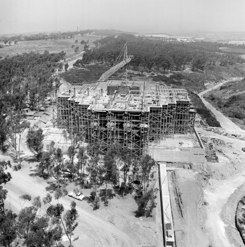 Aerial view of construction of Geisel Library, UC San Diego