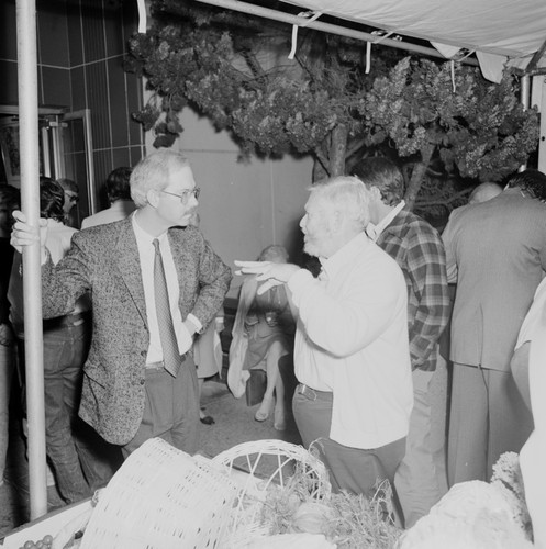 Richard H. Rosenblatt (right) with unidentified man, Ellen Browning Scripps Memorial Pier rededication ceremony, Scripps Institution of Oceanography