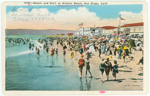 Beach and Surf, at Mission Beach, San Diego, California