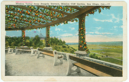 Mission Valley from Pergola Terrace, Mission Cliff garden, San Diego, Cal