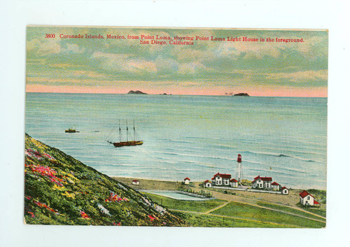 Coronado Islands, Mexico, from Point Loma, showing Point Loma Light House in the foreground. San Diego, California