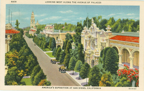 Looking West Along the Avenue of Palaces, America's Exposition at San Diego, California