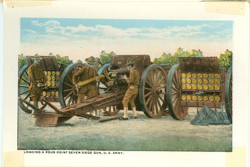 Loading a Four Point Seven Siege Gun, U.S. Army