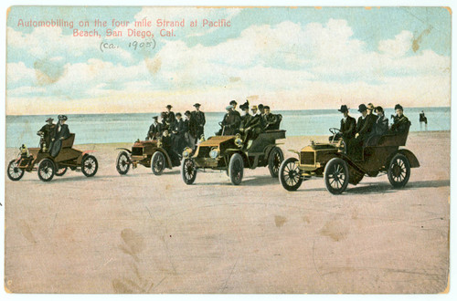 Automobiling Strand of Pacific Beach, San Diego, California