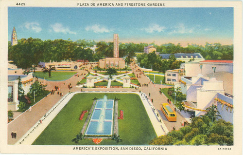 Plaza de America and Firestone Gardens, America's Exposition, San Diego, California