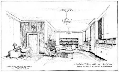 Architectural plans for the Wangenheim Room, Special Collections, San Diego Public Library, 1954