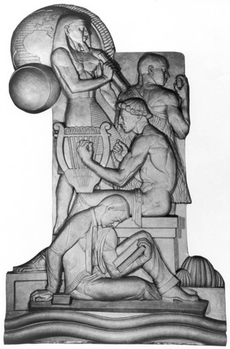 Donald Hord bas-relief representing the cultural heritage of the West, Central Library Building, San Diego Public Library, 1950s