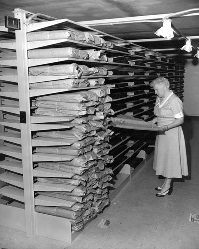 Newspaper Stacks, Central Library Building, San Diego Public Library, 1954