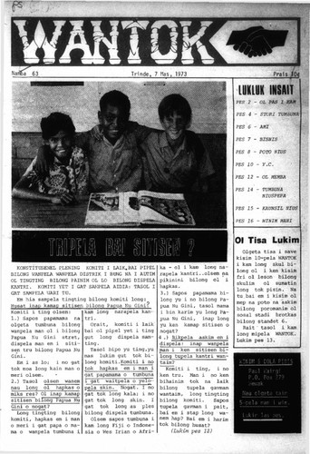 Wantok Niuspepa--Issue No. 0063 (March 07, 1973)