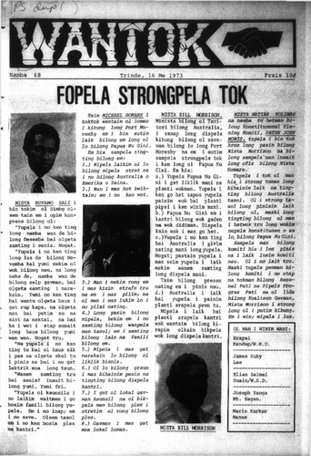 Wantok Niuspepa--Issue No. 0068 (May 16, 1973)