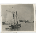 Schooner in the Oakland estuary approaching Alice Street bridge