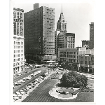 Bird's eye view of City Hall Park, showing Hassler Memorial Fountain and the intersection of San Pablo Avenue, 14th Street and Broadway