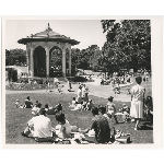 Picnickers gather at Edoff Bandstand at Lakeside Park in Oakland, California