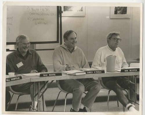 J. Robert Beyster, James O'Toole and Mac Booth at a UCLA event