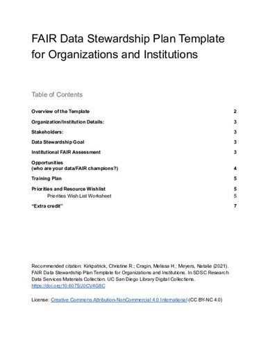FAIR Data Stewardship Plan Template for Organizations and Institutions