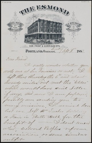 Letter from William Wright mentioning Mrs. Tucker's benefit in San Francisco for a colored people's reform association : autograph manuscript