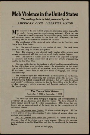 Mob violence in the United States : the striking facts in brief