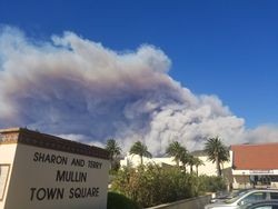 Smoke visible from Mullin Town Square