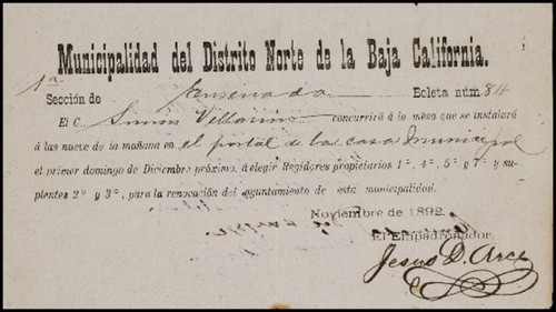 Boletas de elección, Municipalidad del Distrito Norte de la Baja California: Ensenada, Real del Castillo, Santo Tomás, El Rosario, El Alamo, San Quintín, Tijuana y Tecate