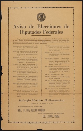 Aviso de elecciones de diputados federales