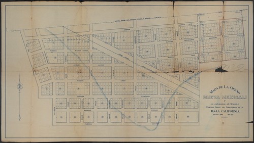 Mapa de la ciudad Nueva Mexicali y su extension al oriente, partido norte del Territorio de la Baja California
