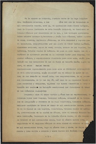 Contrato de donación condicional entre la Colorado River Land Company y el Honorable Ayuntamiento de Mexicali