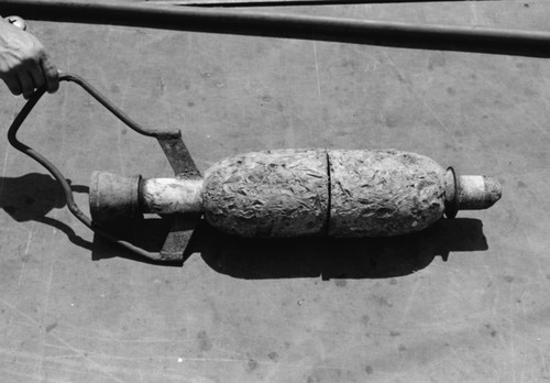 Core oceanographic instrument barrel shown with lead damaged due to salt water corrosion, retrieved from Tonga Trench