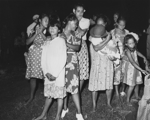 Marquesans at the village of Taiohae perform "Nuku Hiva" dance, with scientific crew from the Capricorn Expedition as audience