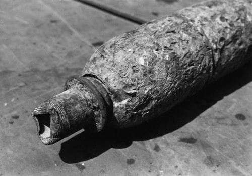 Core oceanographic instrument barrel shown with lead damaged due to salt water corrosion, retrieved from Tonga Trench