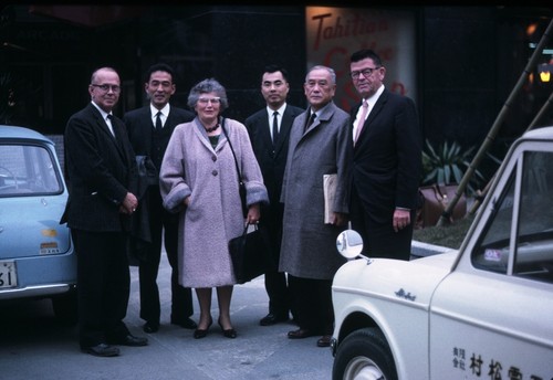 Hoslett, Kafuku, Laura C. Hubbs, Uyeno, Okada, and Carl L. Hubbs after first lecture in Tokyo, Japan