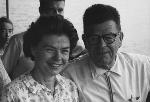 Carl L. Hubbs and his daughter Frances Hubbs Miller, boat trip on Lake Kawaguchi, Japan