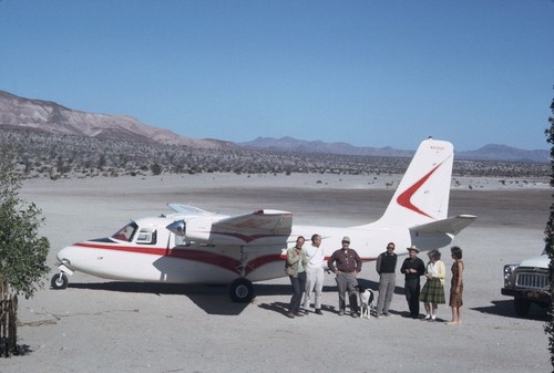 Preparation for whale census, Aero Commander at Bahia de los Angeles, Baja California, Mexico