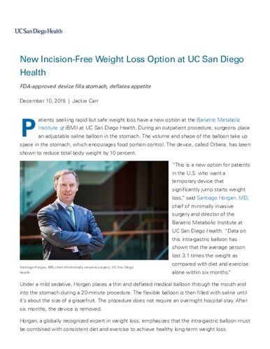 New Incision-Free Weight Loss Option at UC San Diego Health