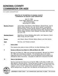 Minutes of the meeting of Sonoma County Commission on AIDS/HIV Care Consortium--April 13, 1994